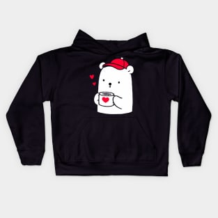 Little bear with coffee Kids Hoodie